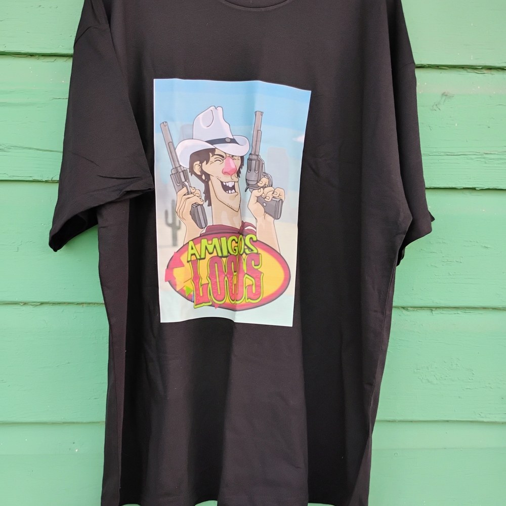 Black Graphic T-Shirt with Cartoon Print Amigos Locos Games
